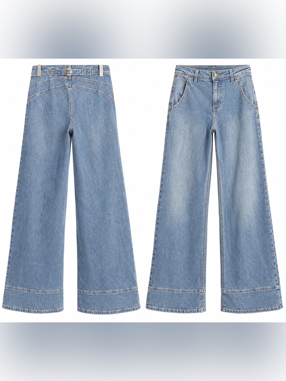 Free People Sailor Buckle Back Wide Leg Medium Wash Jeans 24